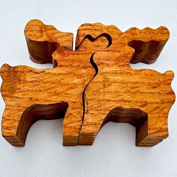 Walnut Wood Reindeer Puzzle 2-Piece Freestanding Toy Handcrafted Figurine - Picture 2 of 7